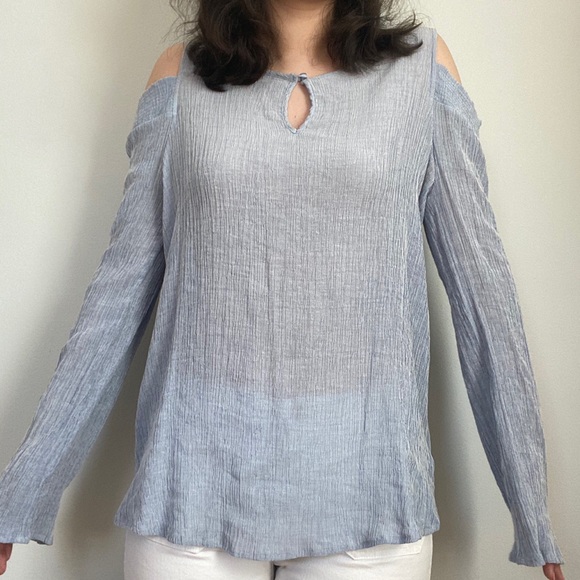 Blue Cold Shoulder Blouse - Picture 2 of 4